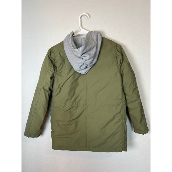 Gap Kids Green Nylon Winter Coat with Cotton Gray Hood Size L - Picture 6 of 8